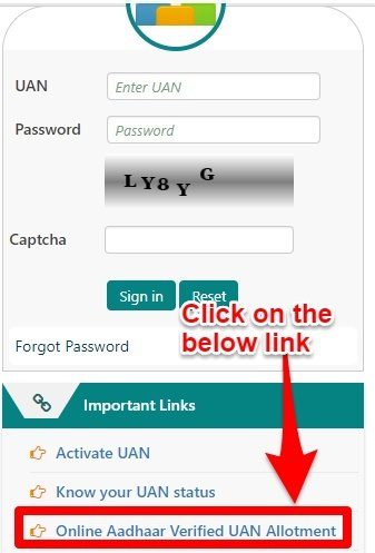 activate or register the EPF UAN online through Aadhaar number