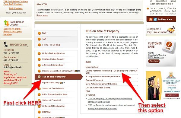 pay TDS on sale of property online