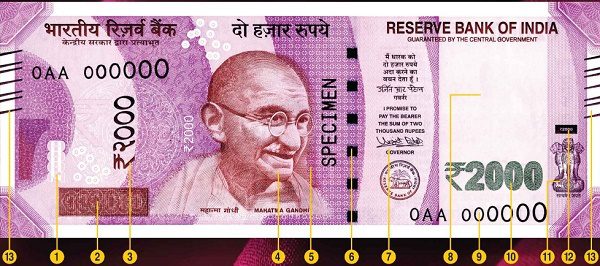 Front side of Rs.2000 currency note