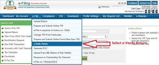 e-Verify of Income Tax Return (ITR)