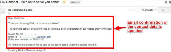 Email Confirmation from LIC
