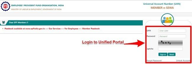 EPF Unified Portal Login