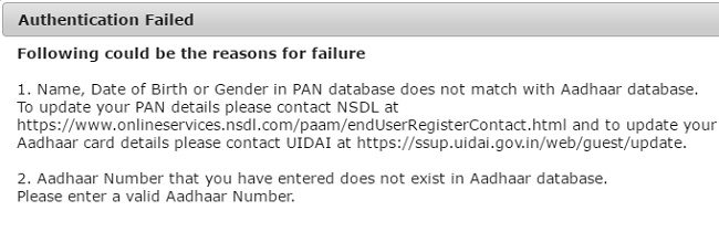 Failure to link Aadhaar with PAN