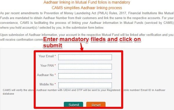 Link Aadhaar to Mutual Funds CAMS details