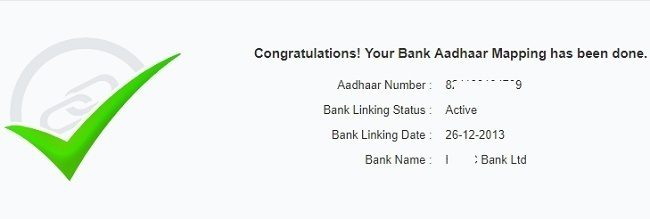 Aadhaar linking to Bank Account Status