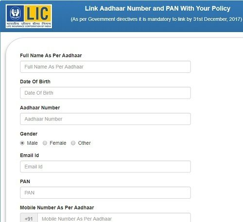link Aadhaar to LIC Policies online