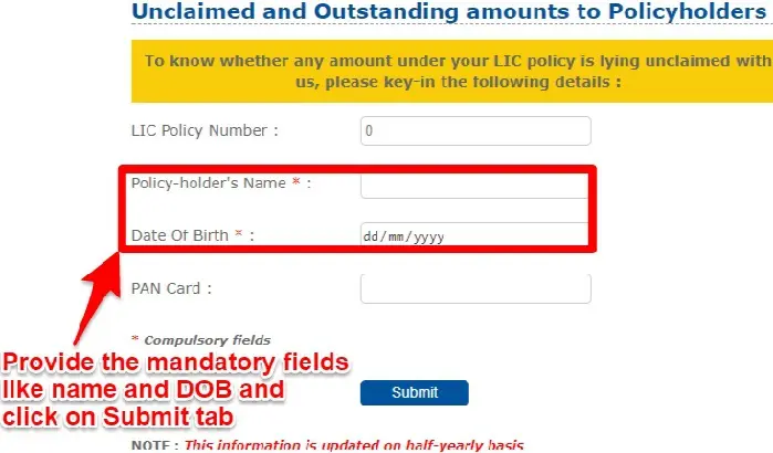 find LIC policy number by name and date of birth