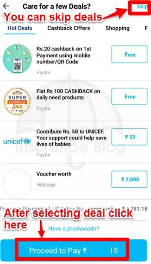 LIC Premium Payment Paytm deals