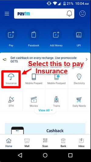 Pay Life and General Insurance Premium on Paytm