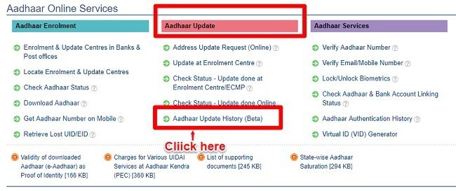 view or download Aadhaar update history