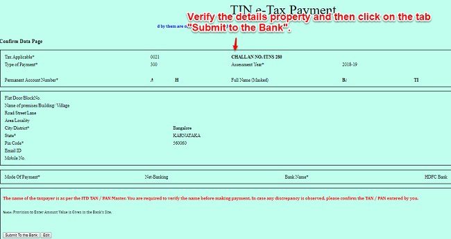 TIN Tax Payment Verify details
