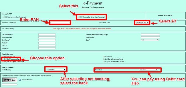 pay income tax online in India using Challan 280