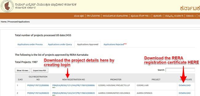 Download RERA project details online