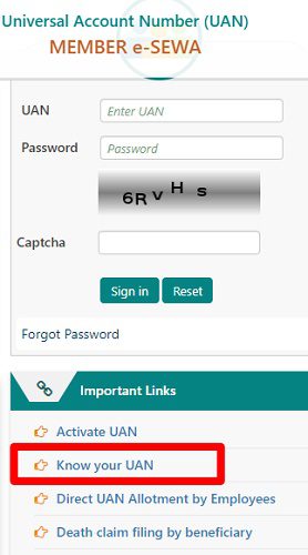 Know your UAN Status online link