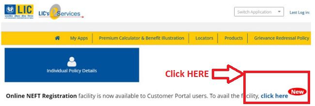 register LIC NEFT Mandate online