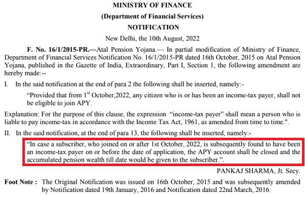 Tax Payers can't join Atal Pension Yojana