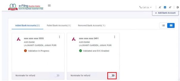 Nominate bank for income tax refund